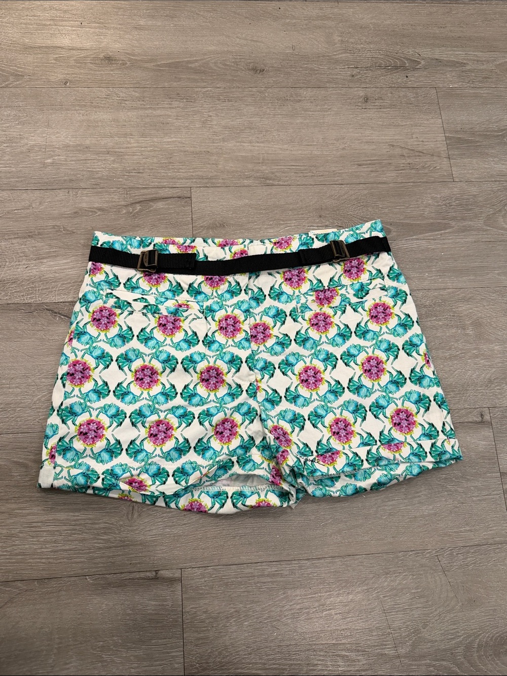 Just Cavalli Crab Print Shorts Womens IT 38 Belted Italy Designer Y2K